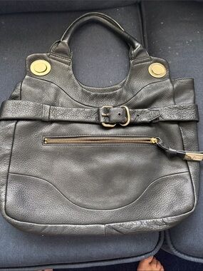 Foley + Corinna Black Leather Shoulder Bag with Gold Hardware